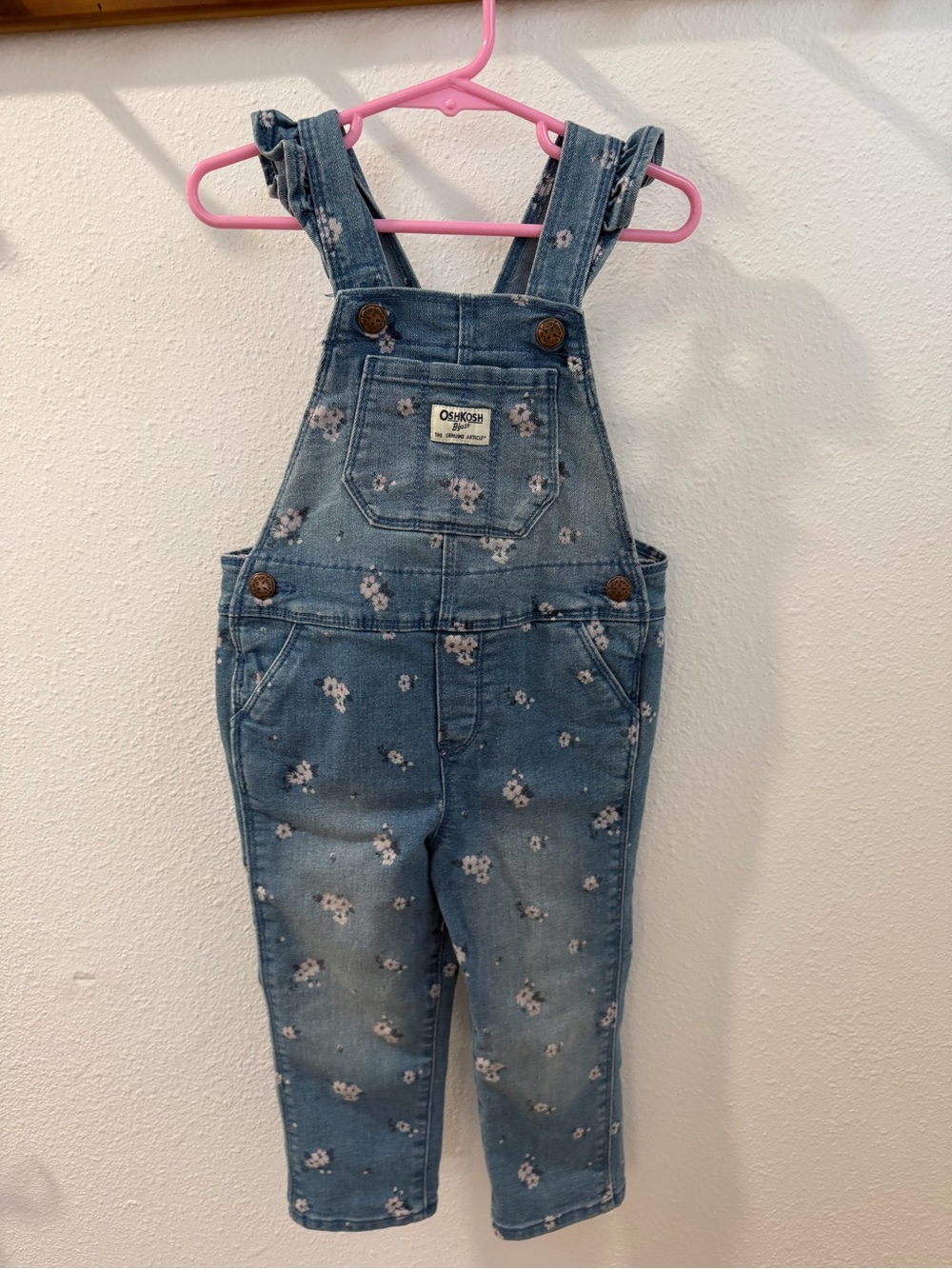 OshKosh B'gosh Light Blue Floral Denim Overalls